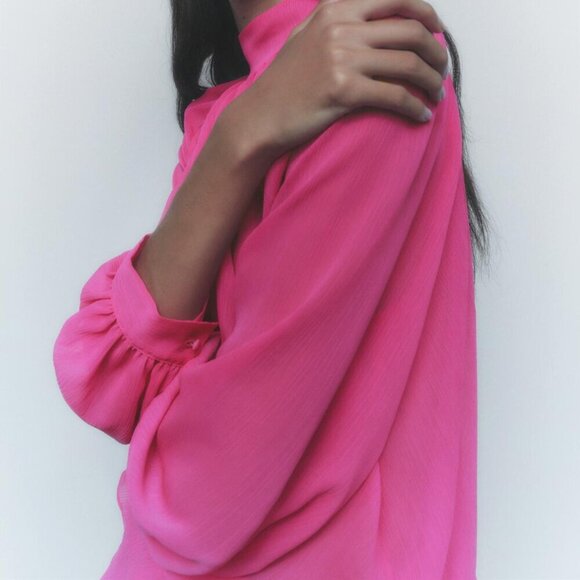 ZARA | Blouse Tie Detail Sheer Top | Sz. L - Picture 4 of 9